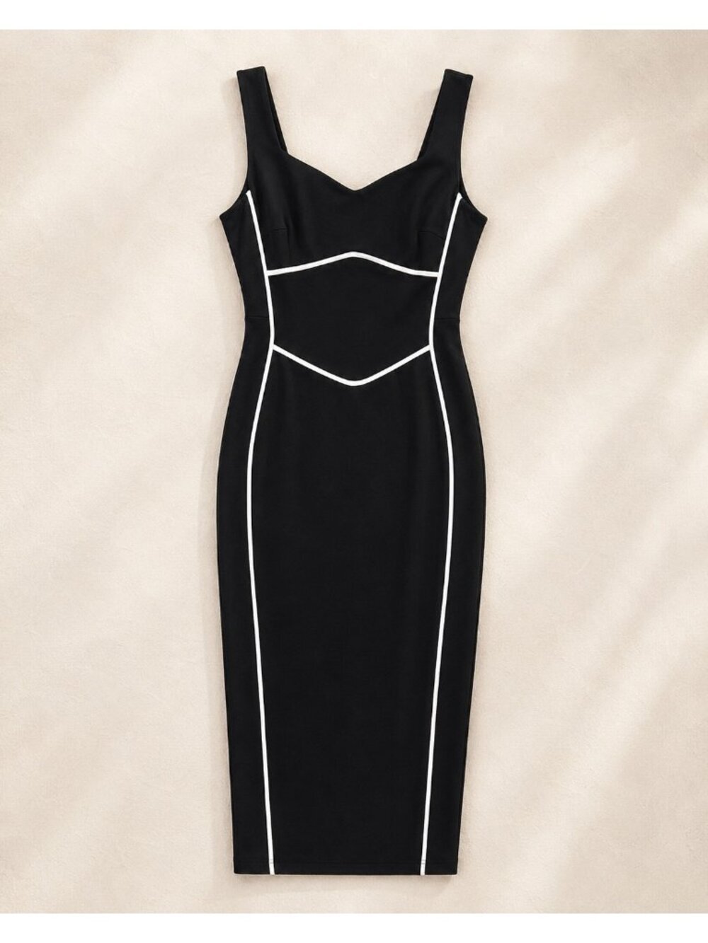 BTFBM Womens Black Bodycon Midi Dress With White Trim Sleeveless Stretchy S